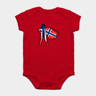 Norway Hero Wearing Cape of Norway Flag Brave and Hope Baby Bodysuit